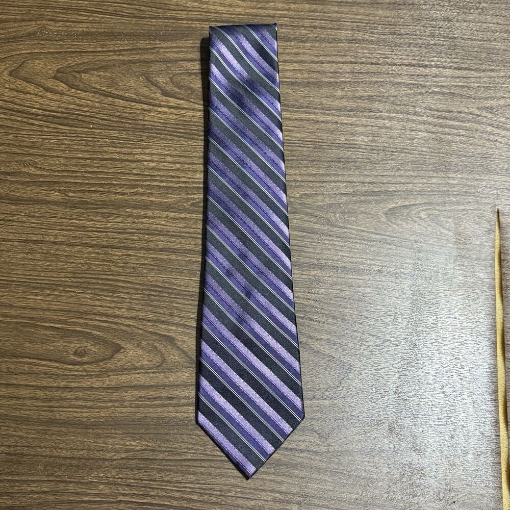 Apt 9 Pure Silk‎ Purple and Black Striped Designer Tie 60"